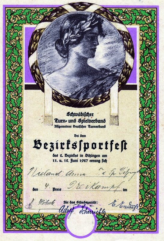 Bezirkssportfest Urkunde von 1927